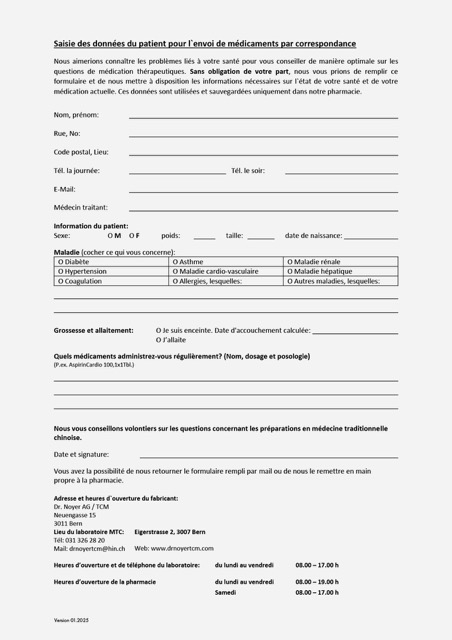 Fiche de données du patient